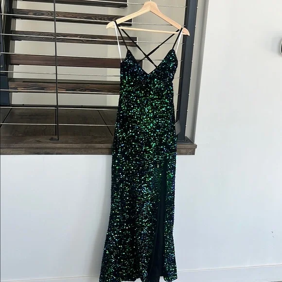 Lulu's Black Dress with Green and Blue Sequins - Picture 3 of 7